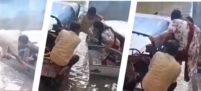 पुलिस कांस्टेबल सतपाल ने डूबती कार से महिला को बचाया, वायरल वीडियो में दिखी इंसानियत की मिसाल