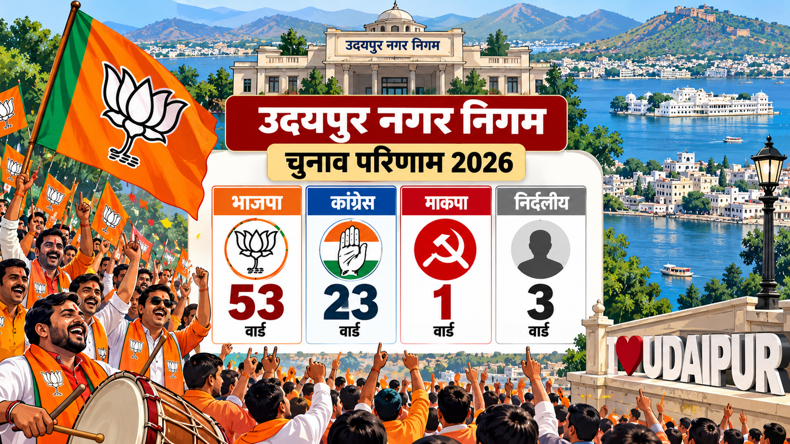 उदयपुर में फिर खिला कमल! भाजपा 53 सीटों के साथ बहुमत में, लगातार सातवीं बार बोर्ड बनने के आसार